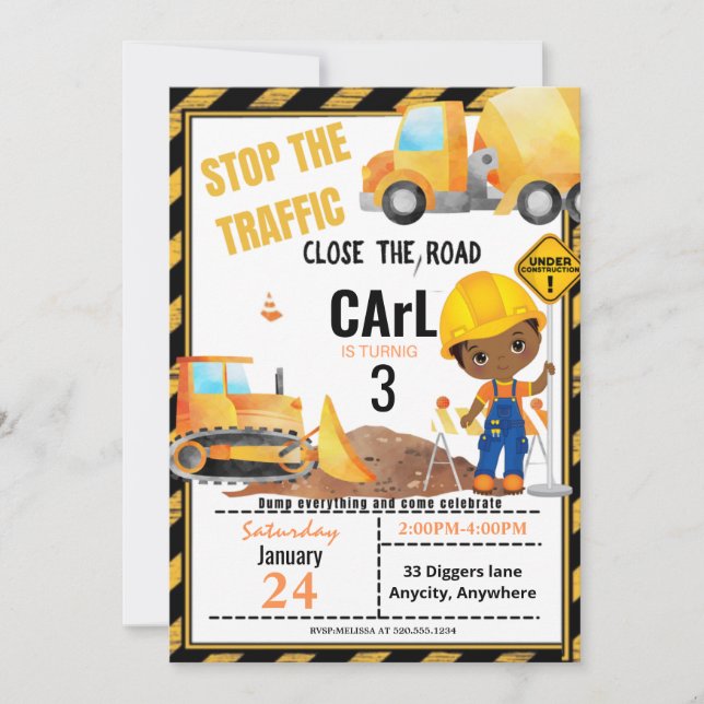 Close The Road Birthday Invitation Card (Front)