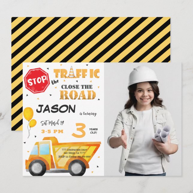 Close the Road Construction Photo Invitation (Front/Back)