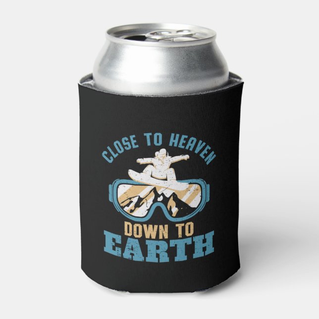 Close To Heaven Funny Vintage Retro Snowboarding Can Cooler (Can Front)