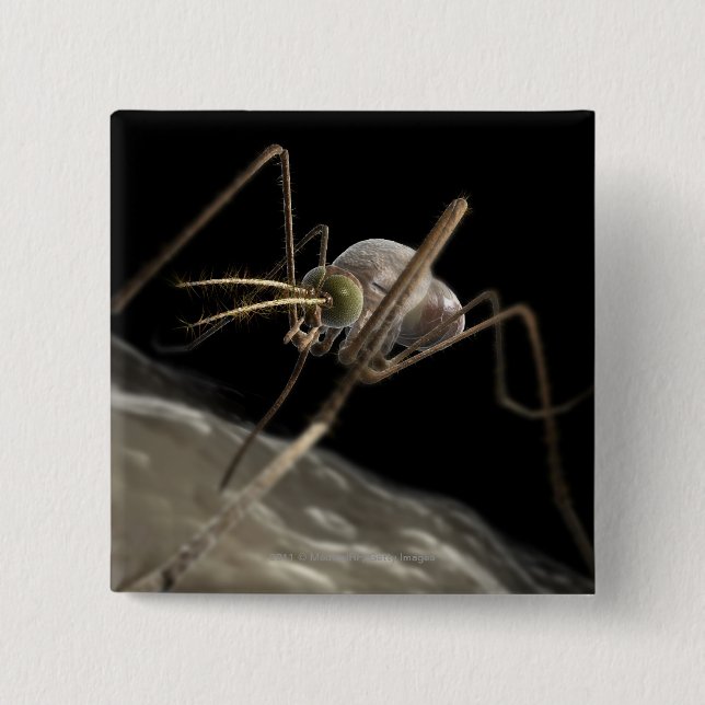 Close up 3d mosquito biting 15 cm square badge (Front)