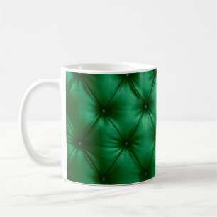 Close up background texture of dark green capitone coffee mug