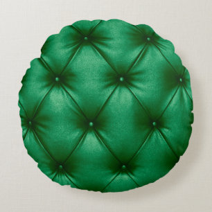 Close up background texture of dark green capitone round cushion