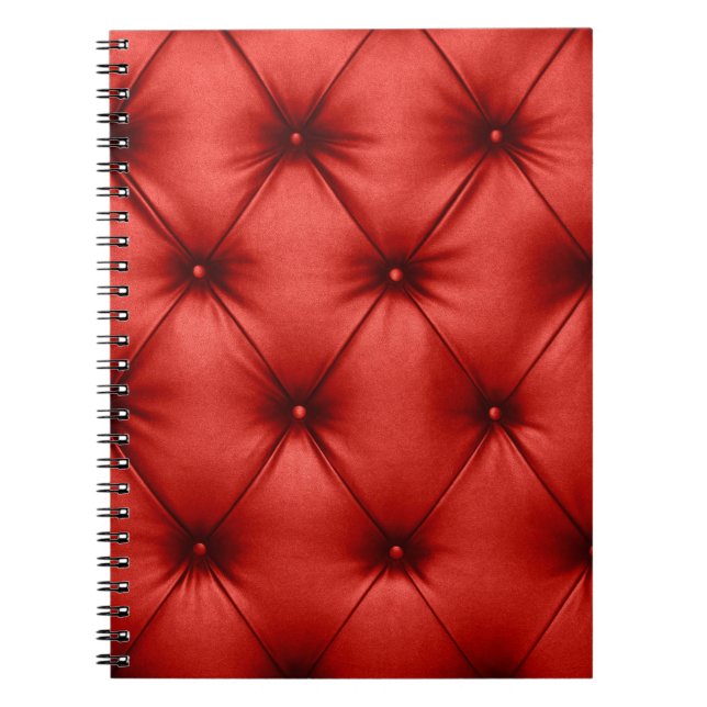 Close up background texture of scarlet red capiton notebook (Front)