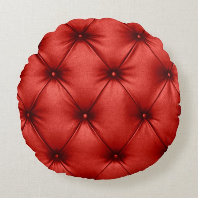 Close up background texture of scarlet red capiton round cushion (Front)
