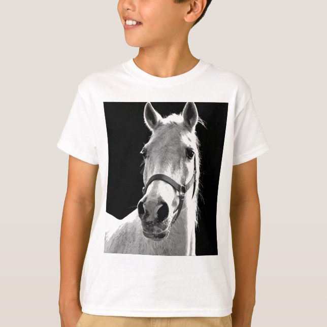 Close-up Black White Horse in Night T-Shirt (Front)