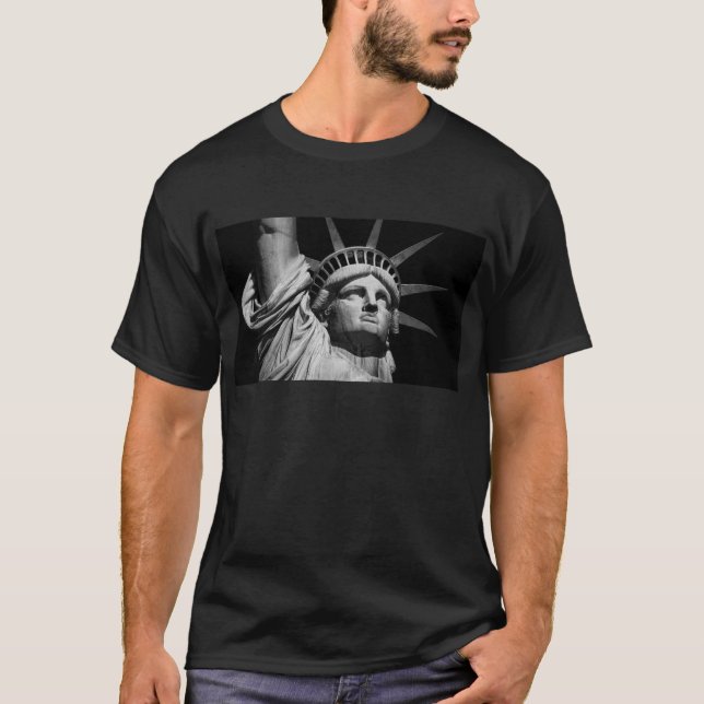 Close-up Black White Statue of Liberty New York T-Shirt (Front)