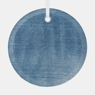 Close-up blue denim jeans texture glass tree decoration