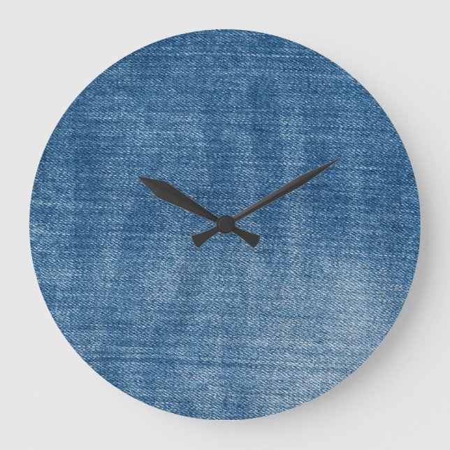 Close-up blue denim jeans texture large clock (Front)