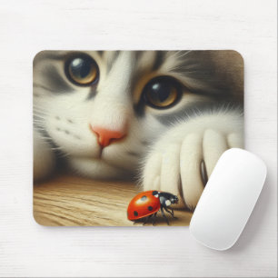 Close-up Cat With a Ladybug Mouse Pad