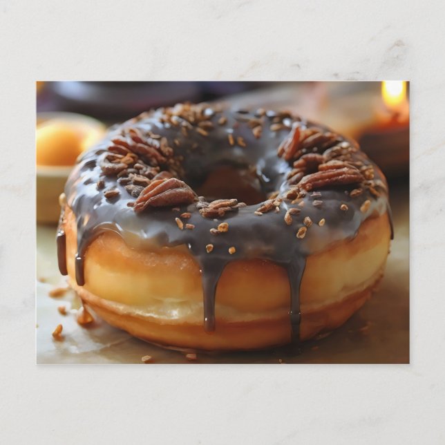 Close up chocolate glazed doughnut postcard (Front)