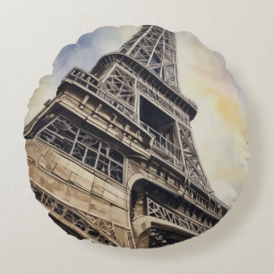 Close-up Eiffel Tower Paris Love City Travel Round Cushion