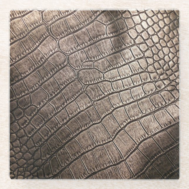 Close-Up Elegant Leather: Textured Pattern Glass Coaster (Front)