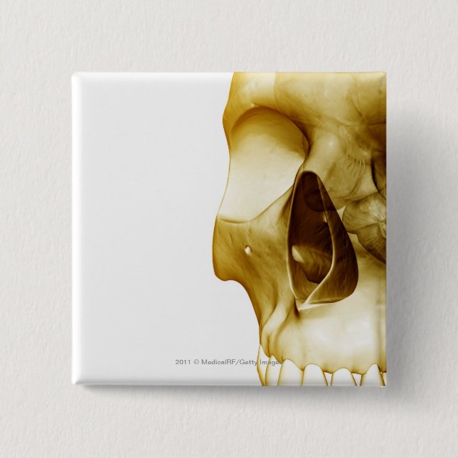 Close up frontal view of the brain inside a skull 15 cm square badge (Front)