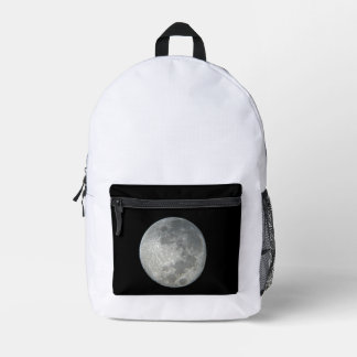 Close-Up Full Moon in the Night Sky. Photography Printed Backpack