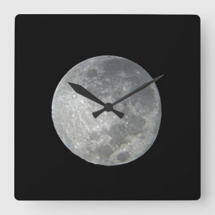 Close-Up Full Moon in the Night Sky. Photography Square Wall Clock