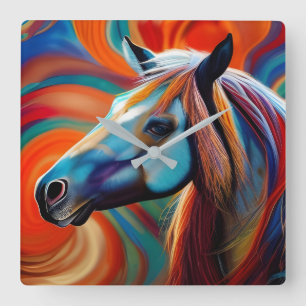 Close up Horse head Square Wall Clock