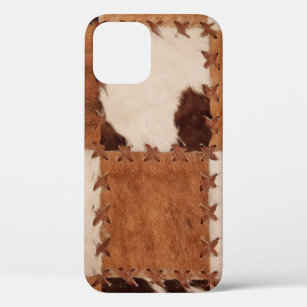 Close up leather patchwork textured background. iPhone 12 case