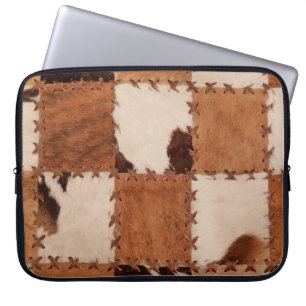 Close up leather patchwork textured background. laptop sleeve