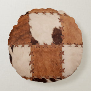 Close up leather patchwork textured background. round cushion