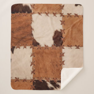 Close up leather patchwork textured background. sherpa blanket