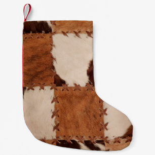 Close up leather patchwork textured background. small christmas stocking