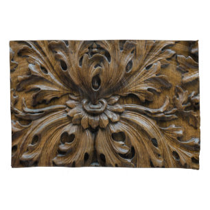 Close-Up Oak Wood Carving: Carpentry Detail Pillowcase