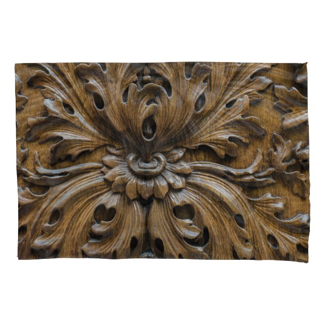 Close-Up Oak Wood Carving: Carpentry Detail Pillowcase (Front)