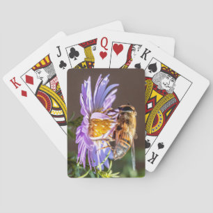 Close Up of a Bee on a Purple Flower Playing Cards