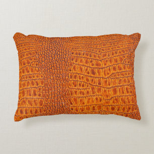 Close up of a brown reptile vintage leather textur decorative cushion