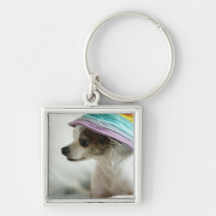 Close-up of a Chihuahua wearing a hat Key Ring