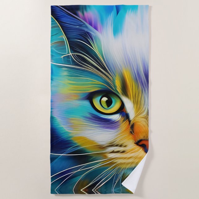 Close up of a Colourful Siamese Kitten Beach Towel (Front)
