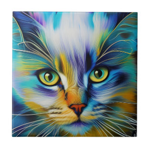 Close up of a Colourful Siamese Kitten Ceramic Tile