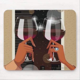 Close-up of a couple's toasting with wine glasses mouse pad