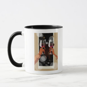 Close-up of a couple's toasting with wine glasses mug