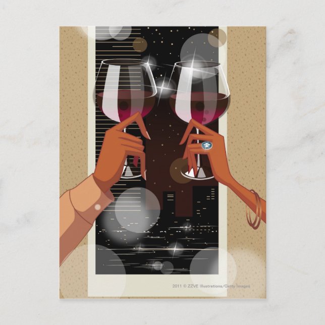 Close-up of a couple's toasting with wine glasses postcard (Front)