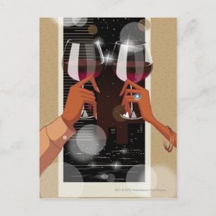 Close-up of a couple's toasting with wine glasses postcard