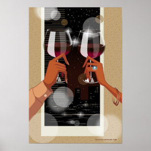 Close-up of a couple's toasting with wine glasses poster