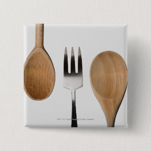 Close-up of a fork with a wooden spoon 15 cm square badge
