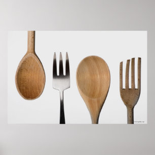 Close-up of a fork with a wooden spoon poster