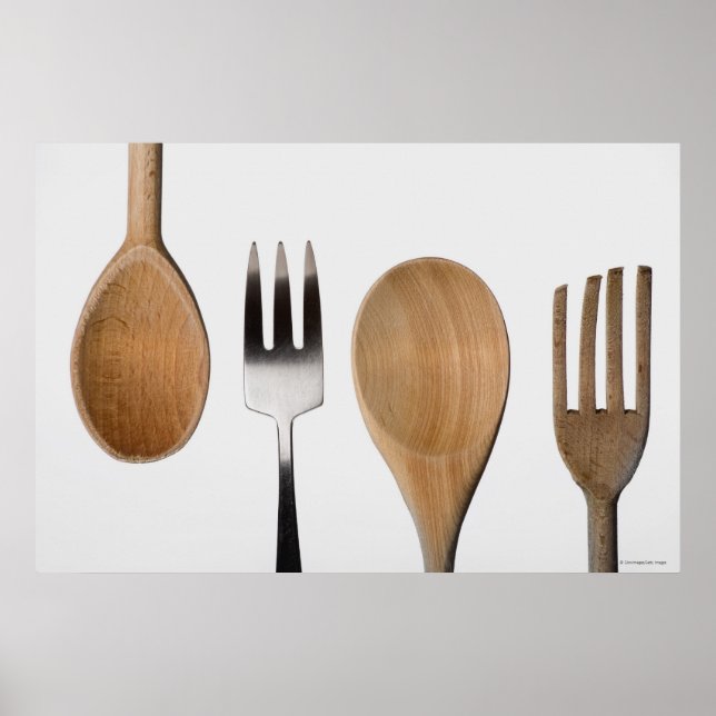 Close-up of a fork with a wooden spoon poster (Front)