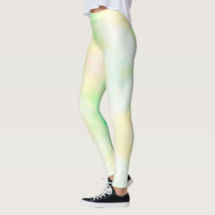 Close-up of a person wearing pastel tie-dye leggings