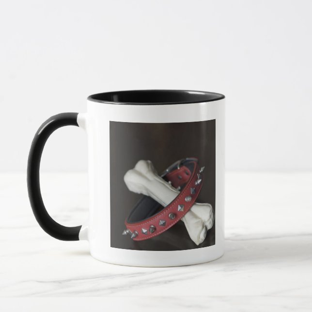 Close-up of a pet collar and a dog bone mug (Left)