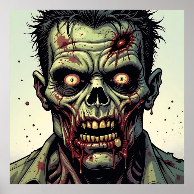 Close Up of a Pop Art Zombie Halloween Poster (Front)