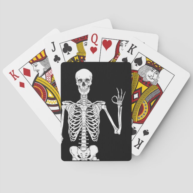 Close-Up of a Skeleton's Okay Gesture Playing Cards (Back)