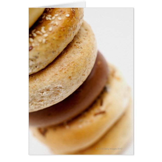 Close-up of a stack of assorted bagels (Front)