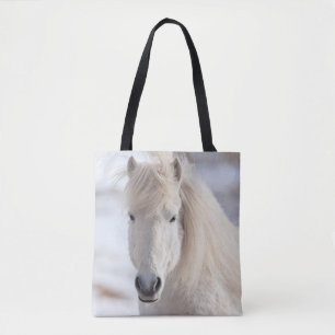 Close up of a White Icelandic Horse Tote Bag