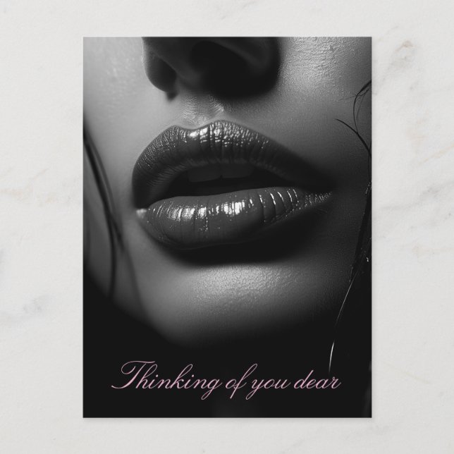 Close up of a woman's parted lips B&W photo Postcard (Front)