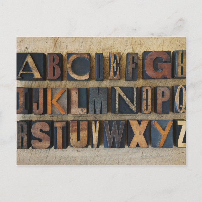 Close up of alphabet on letterpress 2 postcard (Front)