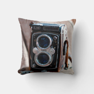 Close-up of an antique camera cushion