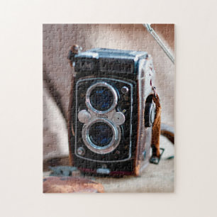 Close-up of an antique camera jigsaw puzzle